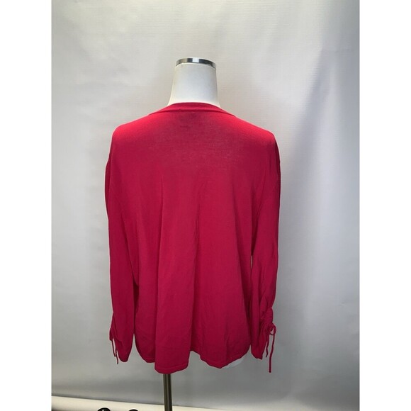 Chico’s Women’s 4 US 2XL Dark Pink Knit Cardigan Drawstring Ruched Wrist - Picture 4 of 11